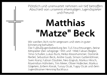 Traueranzeige von Matthias Beck von Dinkelsbühl/ Feuchtwangen