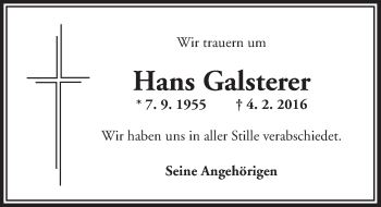Traueranzeige von Hans Galsterer von Ansbach