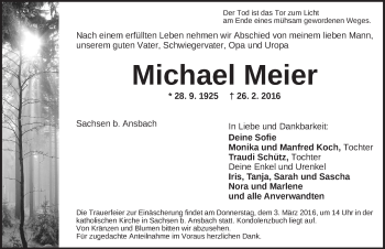 Traueranzeige von Michael Meier von Ansbach