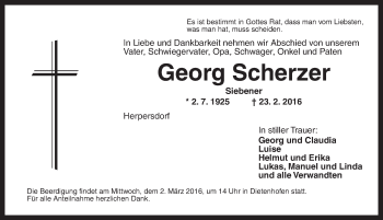 Traueranzeige von Georg Scherzer von Ansbach