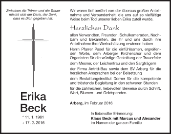 Traueranzeige von Erika Beck von Dinkelsbühl/ Feuchtwangen