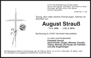 Traueranzeige von August Strauß von Ansbach