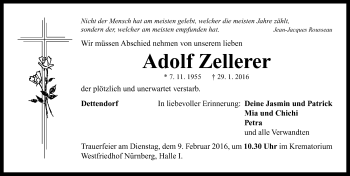 Traueranzeige von Adolf Zellerer von Neustadt/ Scheinfeld/ Uffenheim