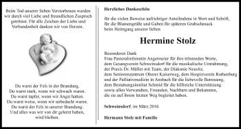 Traueranzeige von Hermine Stolz von Rothenburg