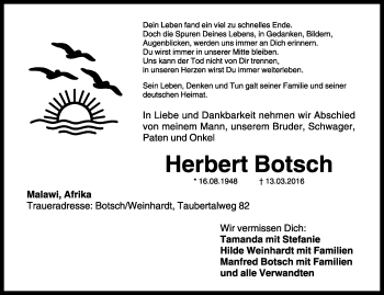 Traueranzeige von Herbert Botsch von Rothenburg