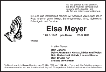 Traueranzeige von Elsa Meyer von Dinkelsbühl/ Feuchtwangen