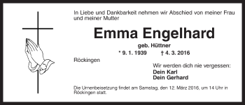 Traueranzeige von Emma Engelhard von Dinkelsbühl/ Feuchtwangen