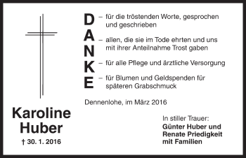 Traueranzeige von Karoline Huber von Dinkelsbühl/ Feuchtwangen