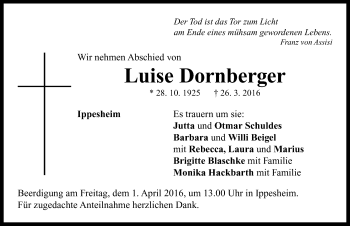 Traueranzeige von Luise Dornberger von Neustadt/ Scheinfeld/ Uffenheim