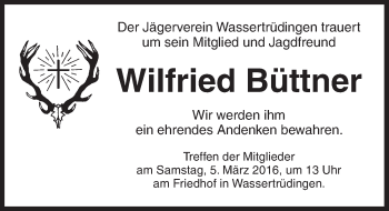 Traueranzeige von Wilfried Büttner von Dinkelsbühl/ Feuchtwangen