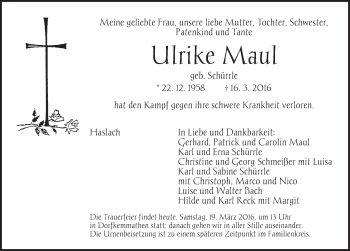 Traueranzeige von Ulrike Maul von Dinkelsbühl/ Feuchtwangen