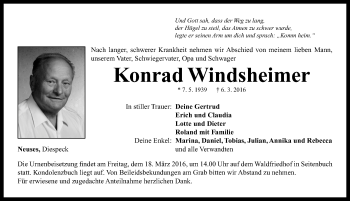 Traueranzeige von Konrad Windsheimer von Neustadt/ Scheinfeld/ Uffenheim