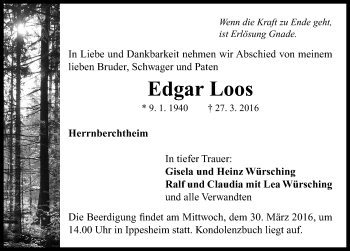 Traueranzeige von Edgar Loos von Neustadt/ Scheinfeld/ Uffenheim