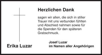 Traueranzeige von Erika Luzar von Ansbach