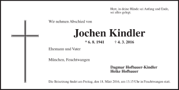 Traueranzeige von Jochen Kindler von Dinkelsbühl/ Feuchtwangen