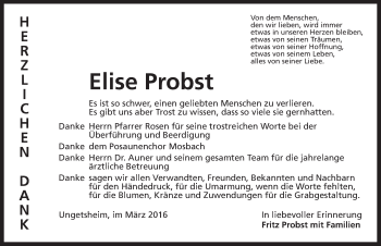 Traueranzeige von Elise Probst von Dinkelsbühl/ Feuchtwangen