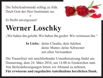 Traueranzeige von Werner Loschky von Neustadt/ Scheinfeld/ Uffenheim