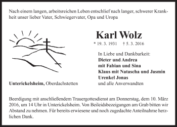 Traueranzeige von Karl Wolz von Neustadt/ Scheinfeld/ Uffenheim