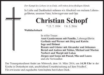 Traueranzeige von Christian Schopf von Neustadt/ Scheinfeld/ Uffenheim