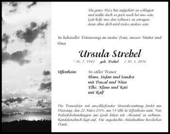 Traueranzeige von Ursula Strebel von Neustadt/ Scheinfeld/ Uffenheim