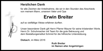 Traueranzeige von Erwin Breiter von Rothenburg