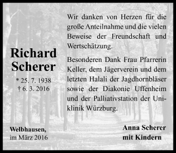 Traueranzeige von Richard Scherer von Neustadt/ Scheinfeld/ Uffenheim