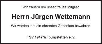 Traueranzeige von Jürgen Wettemann von Dinkelsbühl/ Feuchtwangen