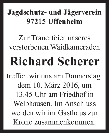 Traueranzeige von Richard Scherer von Neustadt/ Scheinfeld/ Uffenheim