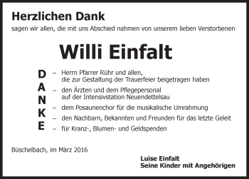 Traueranzeige von Willi Einfalt von Ansbach