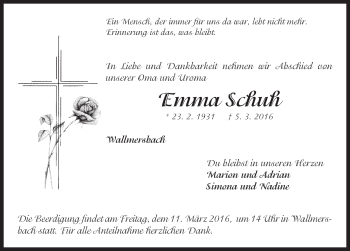 Traueranzeige von Emma Schuh von Neustadt/ Scheinfeld/ Uffenheim