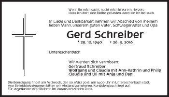 Traueranzeige von Gerd Schreiber von Ansbach