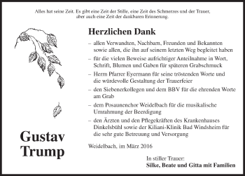 Traueranzeige von Gustav Trump von Dinkelsbühl/ Feuchtwangen