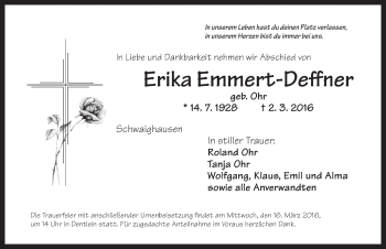 Traueranzeige von Erika Emmert-Deffner von Dinkelsbühl/ Feuchtwangen