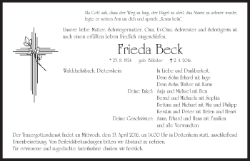 Traueranzeige von Frieda Beck von Neustadt/ Scheinfeld/ Uffenheim