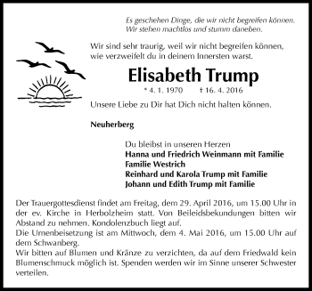 Traueranzeige von Elisabeth Trump von Neustadt/ Scheinfeld/ Uffenheim