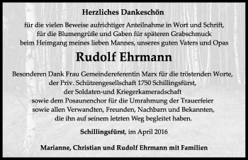 Traueranzeige von Rudolf Ehrmann von Rothenburg