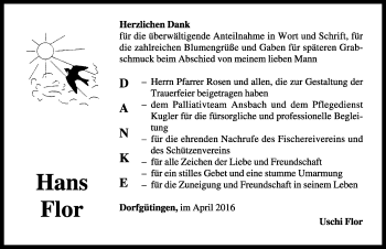 Traueranzeige von Hans Flor von Dinkelsbühl/ Feuchtwangen