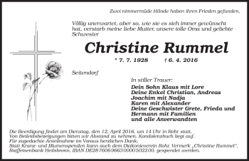 Traueranzeige von Christine Rummel von Ansbach