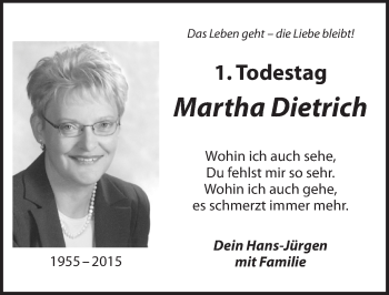 Traueranzeige von Martha Dietrich von Ansbach