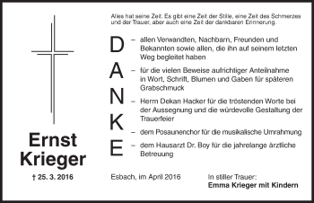 Traueranzeige von Ernst Krieger von Dinkelsbühl/ Feuchtwangen