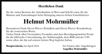 Traueranzeige von Helmut Mohrmüller von Neustadt/ Scheinfeld/ Uffenheim