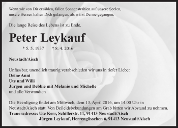 Traueranzeige von Peter Leykauf von Neustadt/ Scheinfeld/ Uffenheim