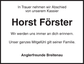 Traueranzeige von Horst Förster von Dinkelsbühl/ Feuchtwangen