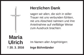 Traueranzeige von Maria Ulrich von Ansbach