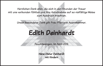 Traueranzeige von Edith Deinhardt von Dinkelsbühl/ Feuchtwangen