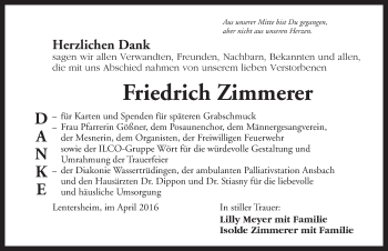 Traueranzeige von Friedrich Zimmerer von Dinkelsbühl/ Feuchtwangen