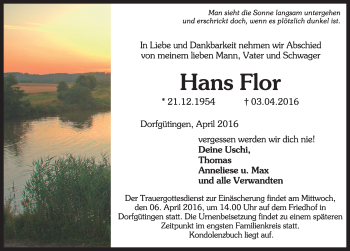 Traueranzeige von Hans Flor von Dinkelsbühl/ Feuchtwangen