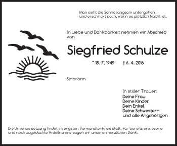 Traueranzeige von Siegfried Schulz von Dinkelsbühl/ Feuchtwangen