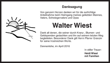 Traueranzeige von Walter Wiest von Dinkelsbühl/ Feuchtwangen