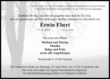 Traueranzeige von Erwin Ebert von Rothenburg